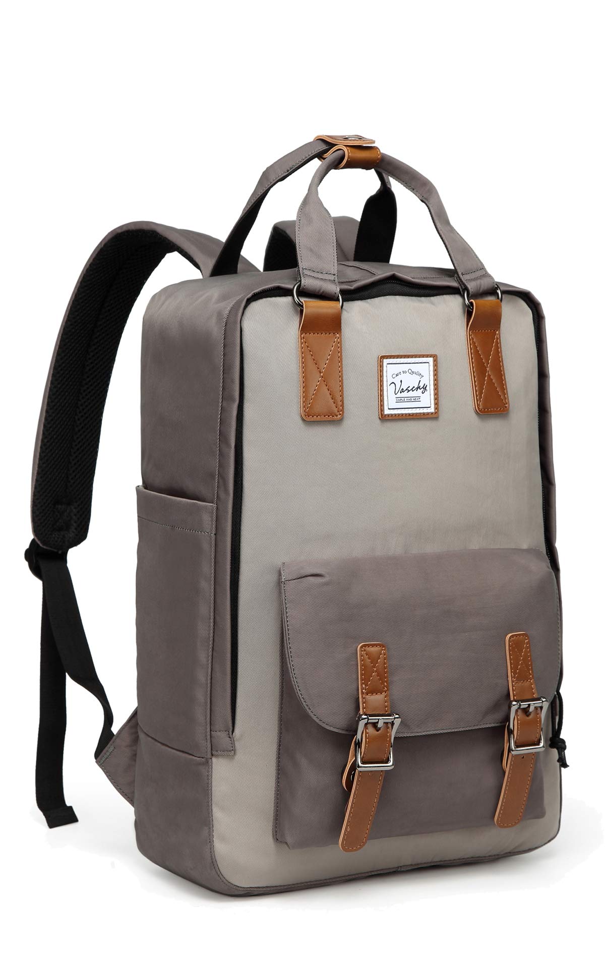 VASCHY School Backpack for Men and Women, Unisex Vintage Water Resistant Casual Daypack Rucksack Bookbag for College Fits 15inch Laptop Backpack Gray