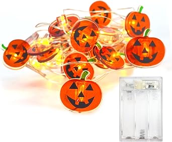 Battery Operated Halloween Lights, 10 Feet 30 LED Pumpkin String Lights with Timer Function, 6 Hours ON/18 Hours Off, for Home Parties, Holiday, Halloween Decorations Orange