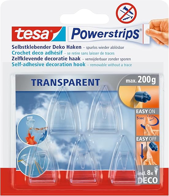 Tesa Haczyki Samoprzylepne do Dekoracji, Przezroczysty, 5 Sztuk