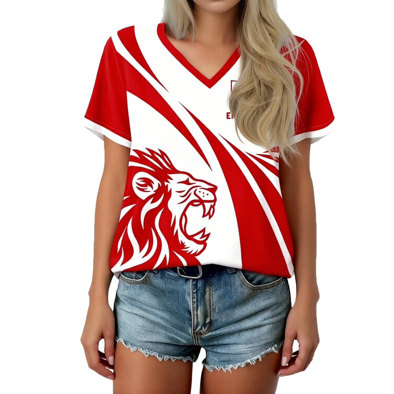 Retro England Football Shirt 2026 World Cup Jersey Tops for Women Ladies England T Shirt Womens Football Top V Neck Lightweight Breathable Classic Soccer T-Shirts Training for Summer Sport Fans Shirts