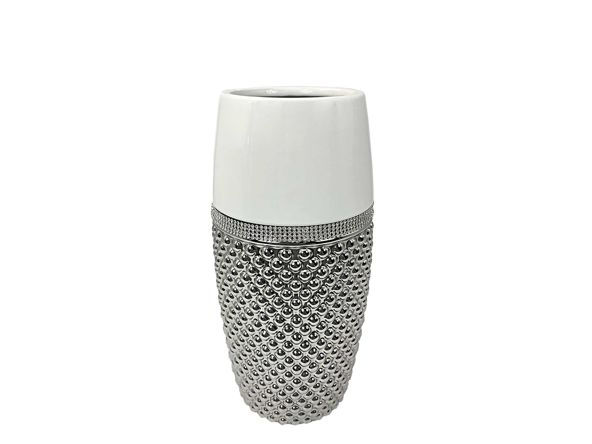 Vase blanc céramique stable anti-rayures avec col argenté pour table basse