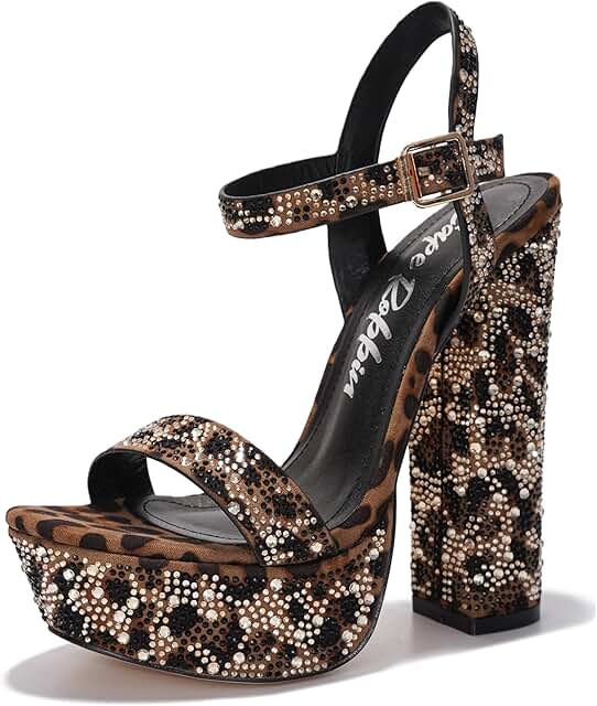 Cape Robbin Women's Rhinestone Platform Heels - 5.5-inch Heel with 1.5-i...