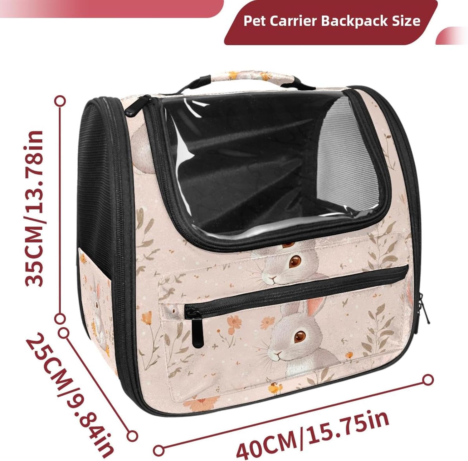 Bunny Rabbit Flower (5) Transparent Pet Carrier for Travel Hiking for Kitty Small Dog