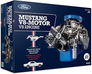 Franzis 1965 Ford Mustang K-Code 289 V8 Engine Model Kit: Transparent Working Model with Sound & Collector's Book