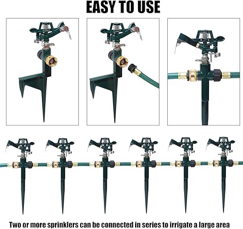 Miniatura 7 de Biswing Paquete de 2 cabezales de aspersor de impacto en estribo de metal, rociador de césped de aleación de zinc resistente, boquilla de cobertura