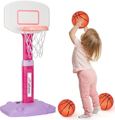 Miniatura 8 de LACCHOUFEE Aro de baloncesto para interiores y exteriores, juguetes para niños pequeños de 1 a 3 años, aro de baloncesto con 3 bolas, mini portería