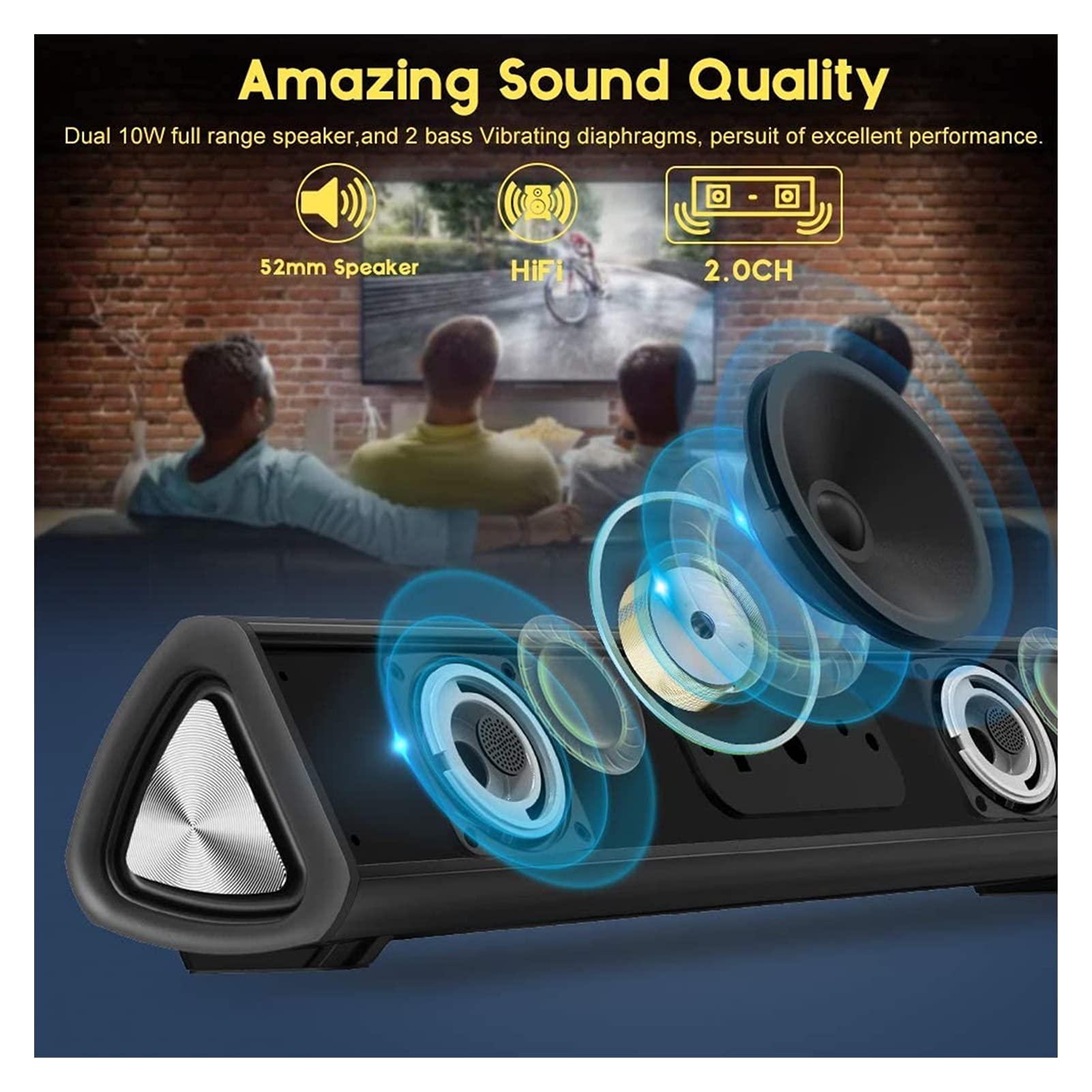 Soundbar Soundbar Per TV, Altoparlante Senza Fili Bluetooth Cablato Home Theater Per Desktop/Laptop/Computer/Proiettori/Smartphone