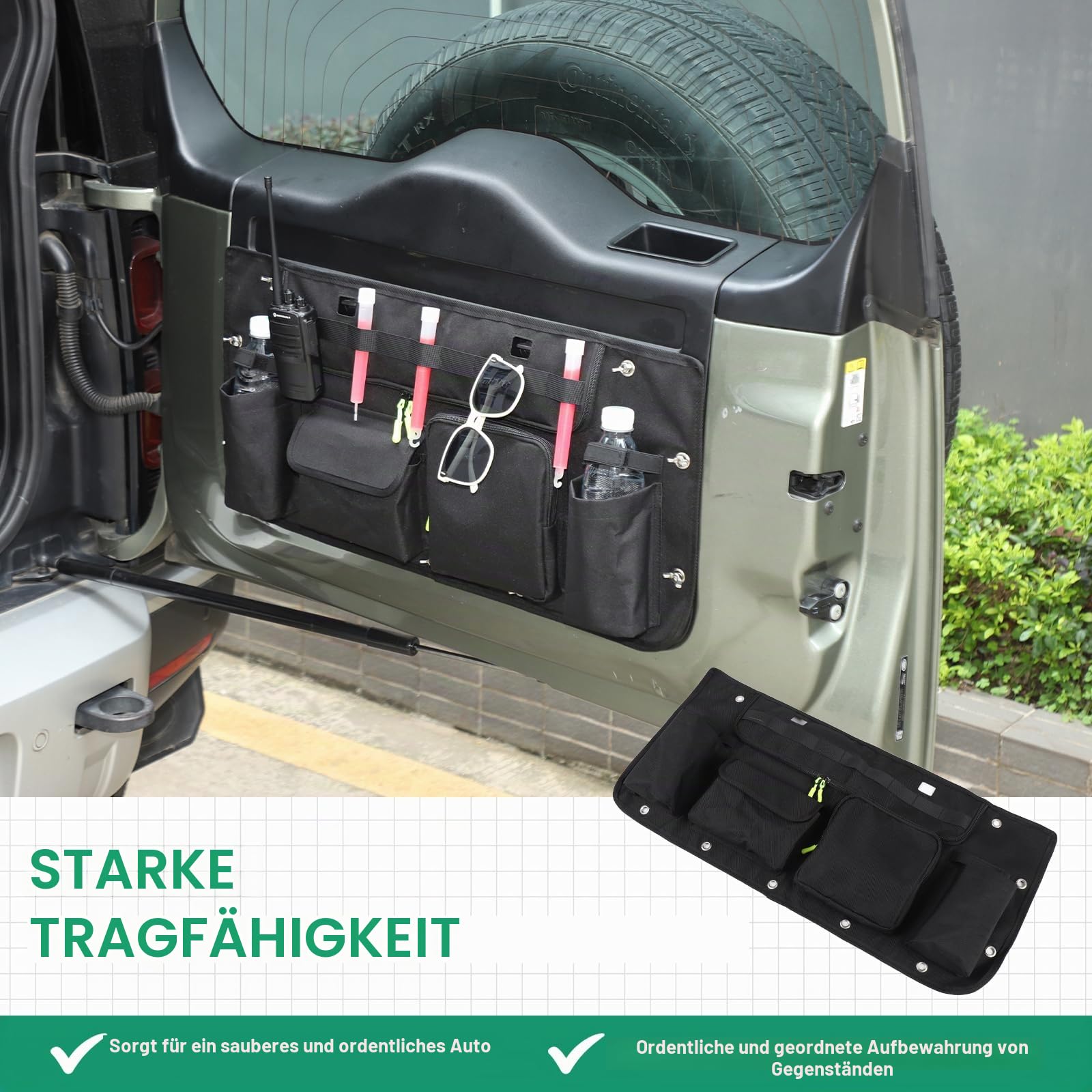 Auto Hecktür Hängetasche, Kofferraum Organizer Kompatibel mit Land Rover Defender ab 2020 | 1 Stück | Praktische Aufbewahrung, platzsparend | passgenau für Innenausstattung