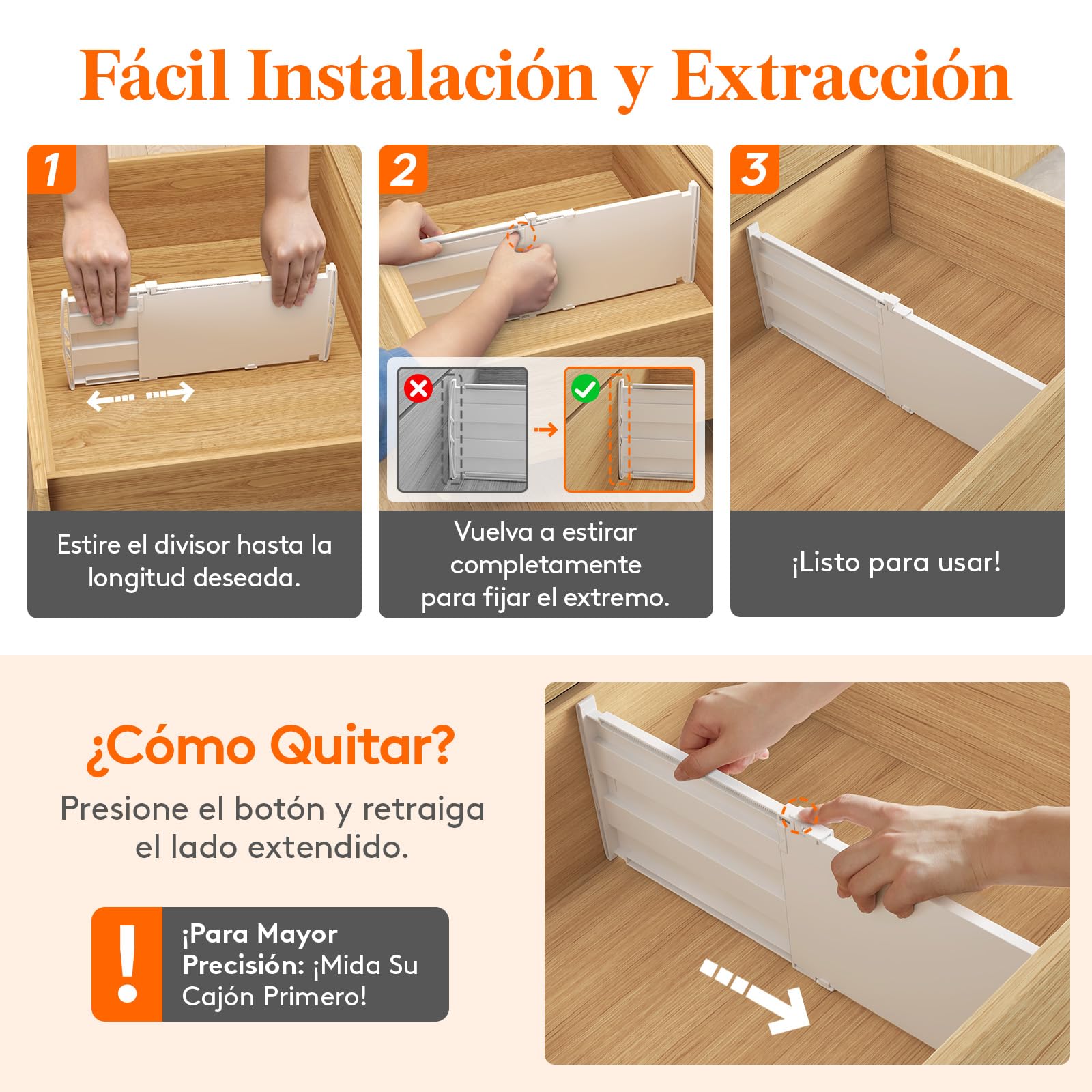 Lifewit Separadores de Cajones para Altura 20.5 cm, Ancho 35-55cm Divisores Ajustables para Armarios de Ropa, Organizador Plastico para Vestidores, Cocina, Baño, Tocadores y Escritorios, Juego de 8