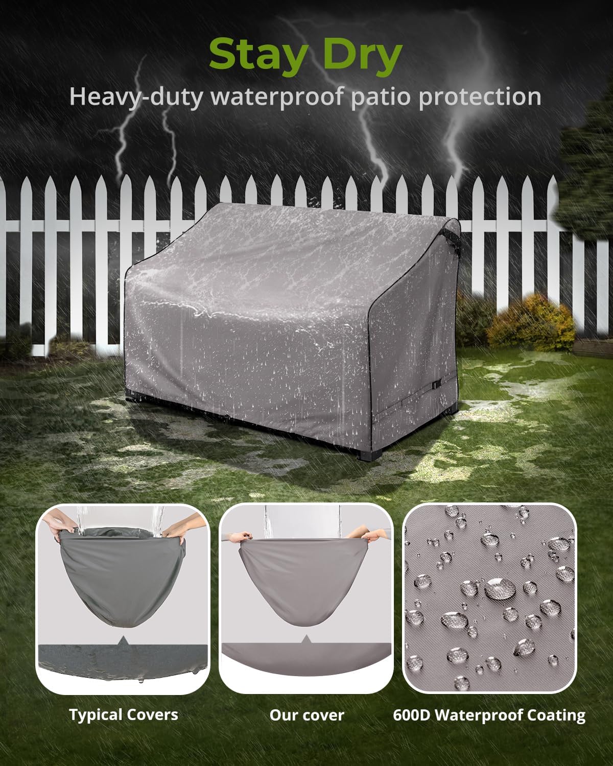 KylinLucky Outdoor Patio Sofa Cover 62 x 38 x 35 inch Waterproof Grey image 3