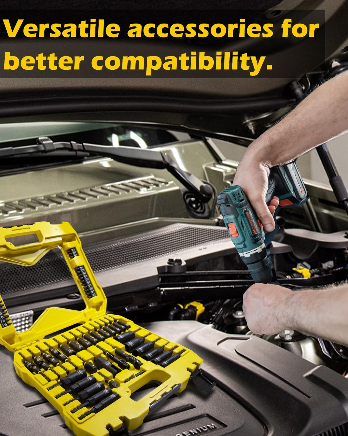 61PCS Impact Nut Driver Set - Magnetic Deep Nut Drivers for Drills Metric & SAE, Socket Adapters, Wing Nut Driver, 1/4'' Quick Change, Bit Extension, Pivoting Nutsetter, S2 Steel Bits, Upgraded Box