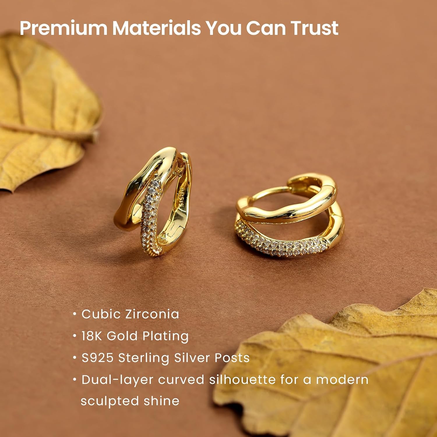 ARSIS Double Hoop Earrings for Women - 18K Gold/Platinum Plated Teardrop Huggie Hoops with Pave CZ - Hypoallergenic 925 Sterling Silver Posts, Tarnish-Resistant, Dainty & Trendy Two Hoop Earring Styles for Daily Wear
