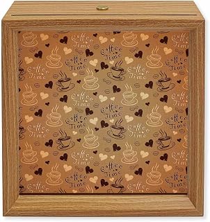 Wood Night Light Box 4.5x4.5in,Farmhouse Coffee Time Text Table Lights Wooden Picture Frame with USB Rechargeable Touch LED Lights for Home Decor Desktop Display,Country Vintage Brown