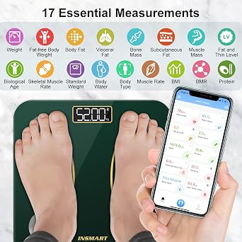 INSMART Scales for Body Weight, Bluetooth Body Fat Scales with Smart APP | Digital Bathroom Weight Scales Composition Analyzer, Body Composition Fitbit Weighing Scales for Fitness, BMR, BMI,etc. Green