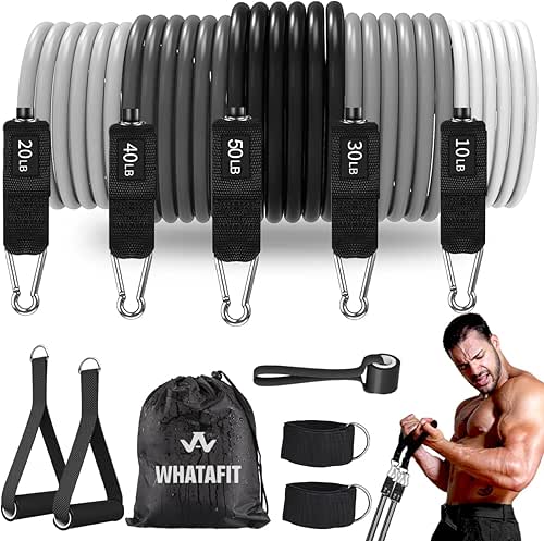 WHATAFIT Resistance Bands Set, Exercise Bands with Door Anchor, Handles,