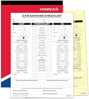 Ocean Pads 69912 Cahier de contrôle d'inspection des dommages de voiture A4 pour garages, concessionnaires, piscines automobiles, entreprises de transport de véhicules, entreprises de location ou de
