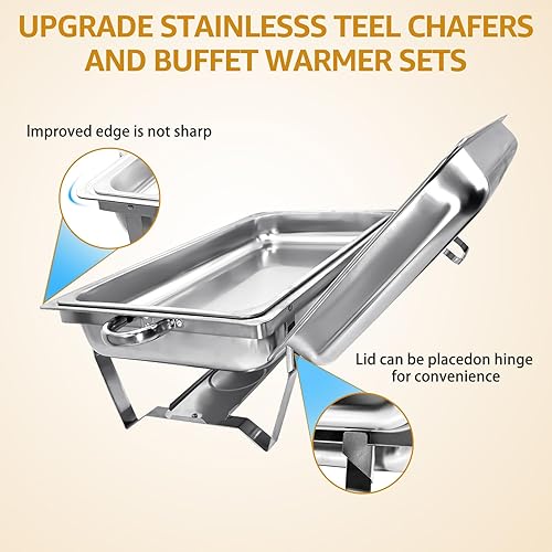Miniatura 3 de JSTUOKE Juego de 8 platos de bufé de roce de acero inoxidable de 8 cuartos de galón rectangulares y calentadores de buffet para catering, con