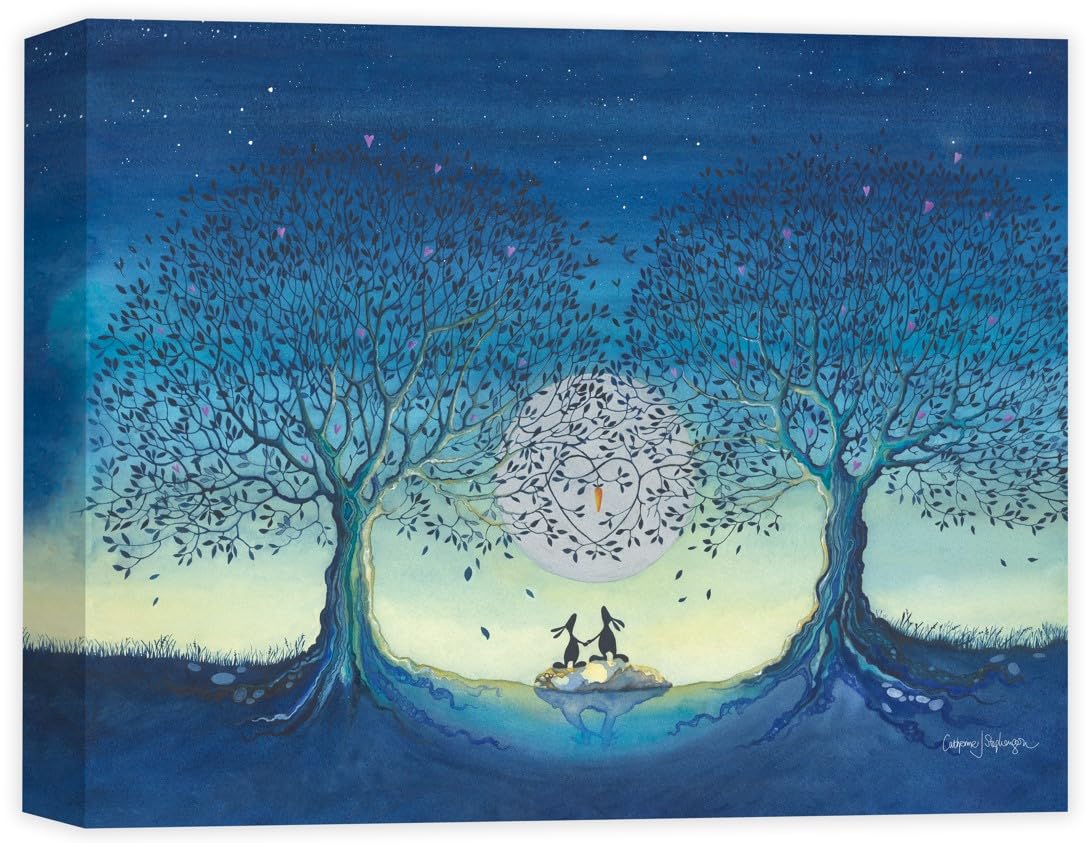 Artko Rabbits & Trees Canvas Print Wall Art - 'Dreams Do Come True' by Catherine Stephenson - Enchanting Nature Themed Picture - Ready to Hang Home Décor - 30 x 40cm