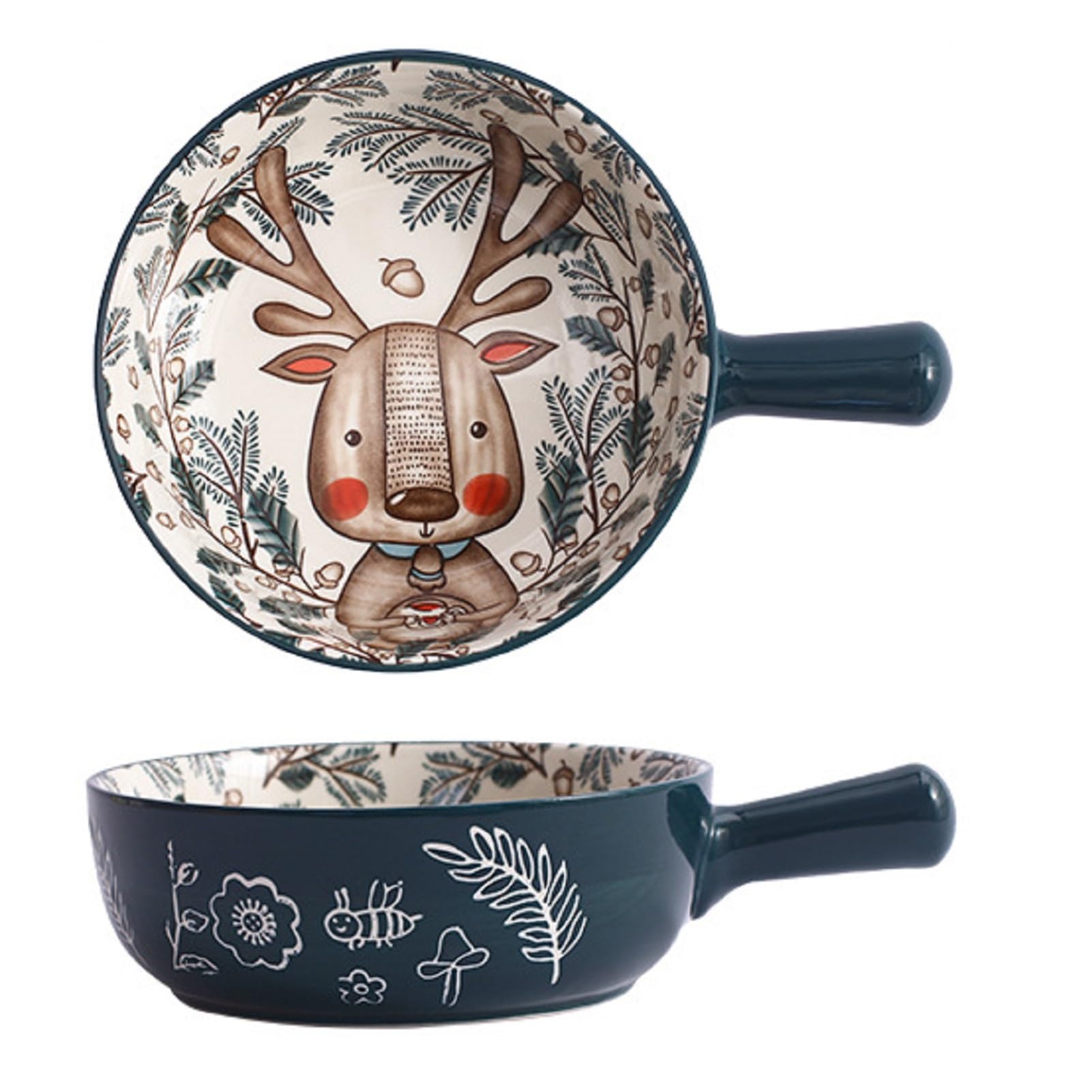Suppentasse Keramik 650ML, Cartoon Suppenschalen Mit Henkel, Schüssel Suppentopf Mit Griffen Für Rindereintopf, Fruchtsalat, Haferflocken, Mikrowellen Und Ofenfest (Elch)