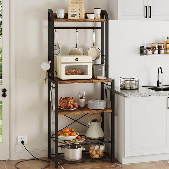 IDEALHOUSE Bakers Rack with Power Outlet, Industrial