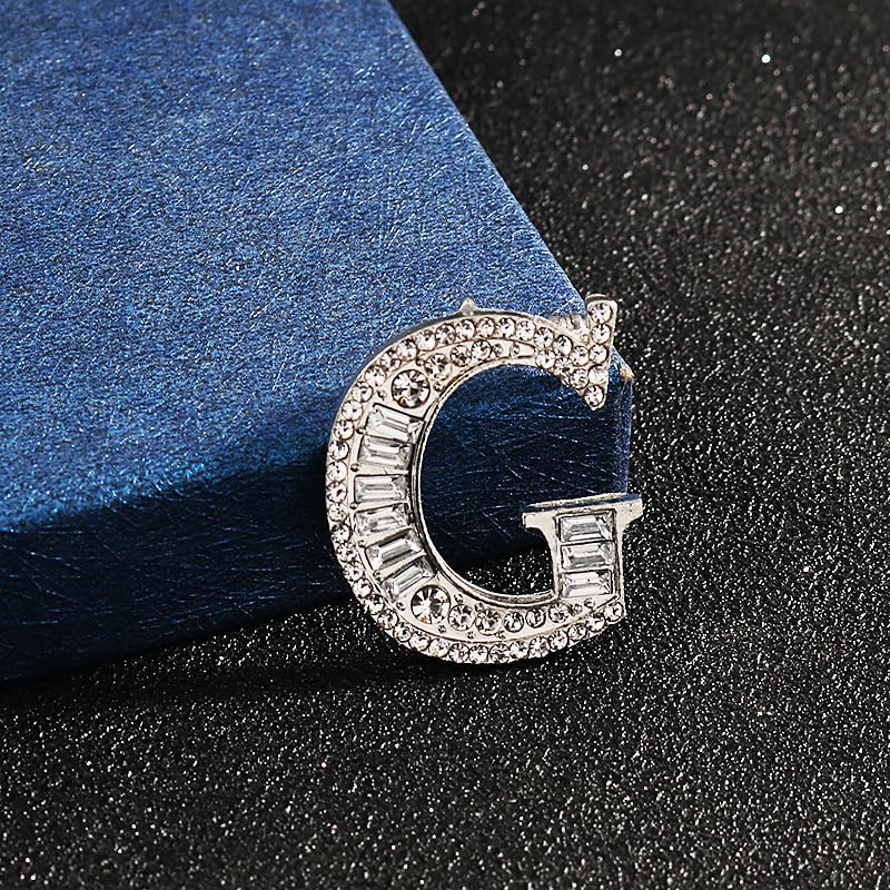 Image of A-Z 26 Letters Brooch Pins Silver Initial Rhinestone Brooches Crystal Alphabet Breastpin Pin Women Gifts Jewelry