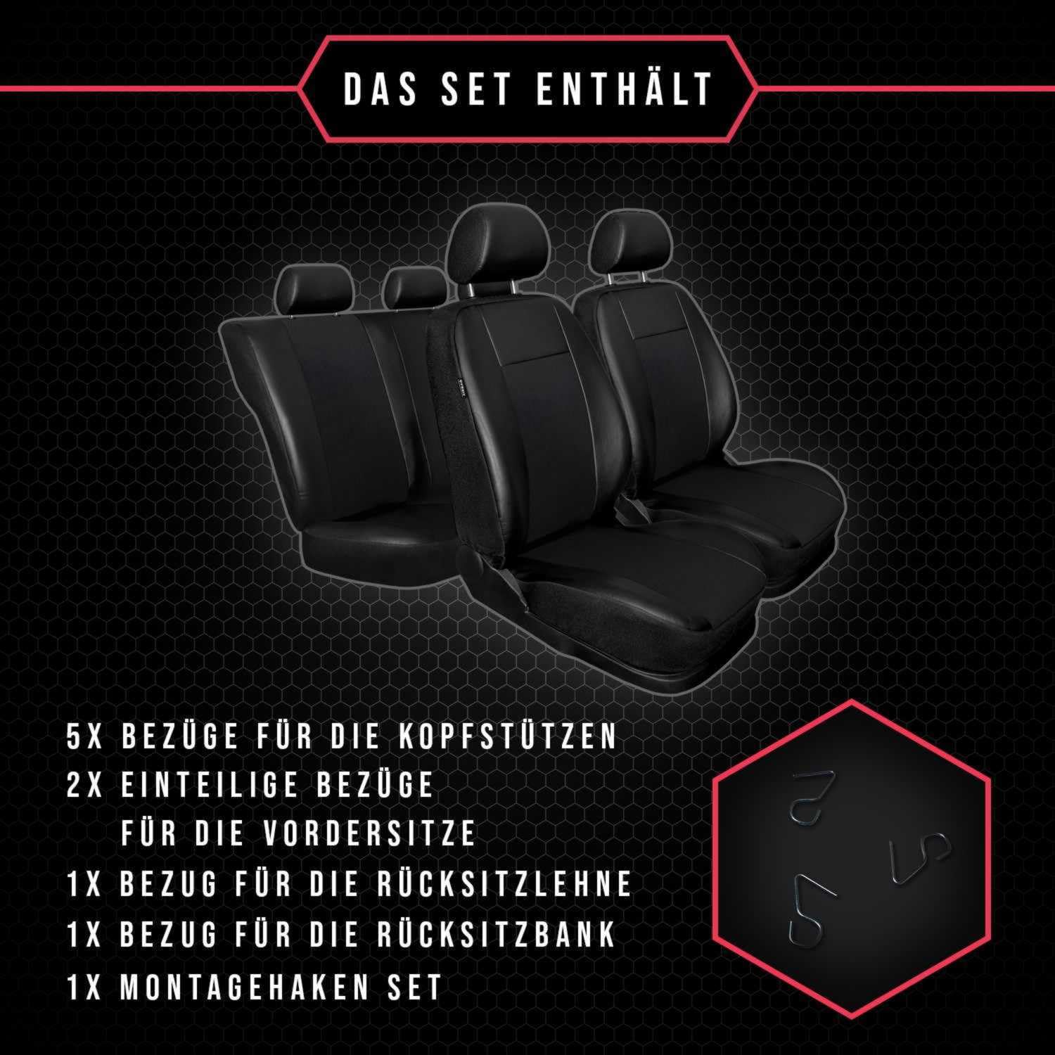 3er Set Saferide Autositzbezüge PKW universal | Auto Sitzbezüge Kunstleder Grau für Airbag geeignet | für Vordersitze und Rückbank | 1+1 Autositze vorne und 1 Sitzbank hinten teilbar 2 Reißverschlüsse