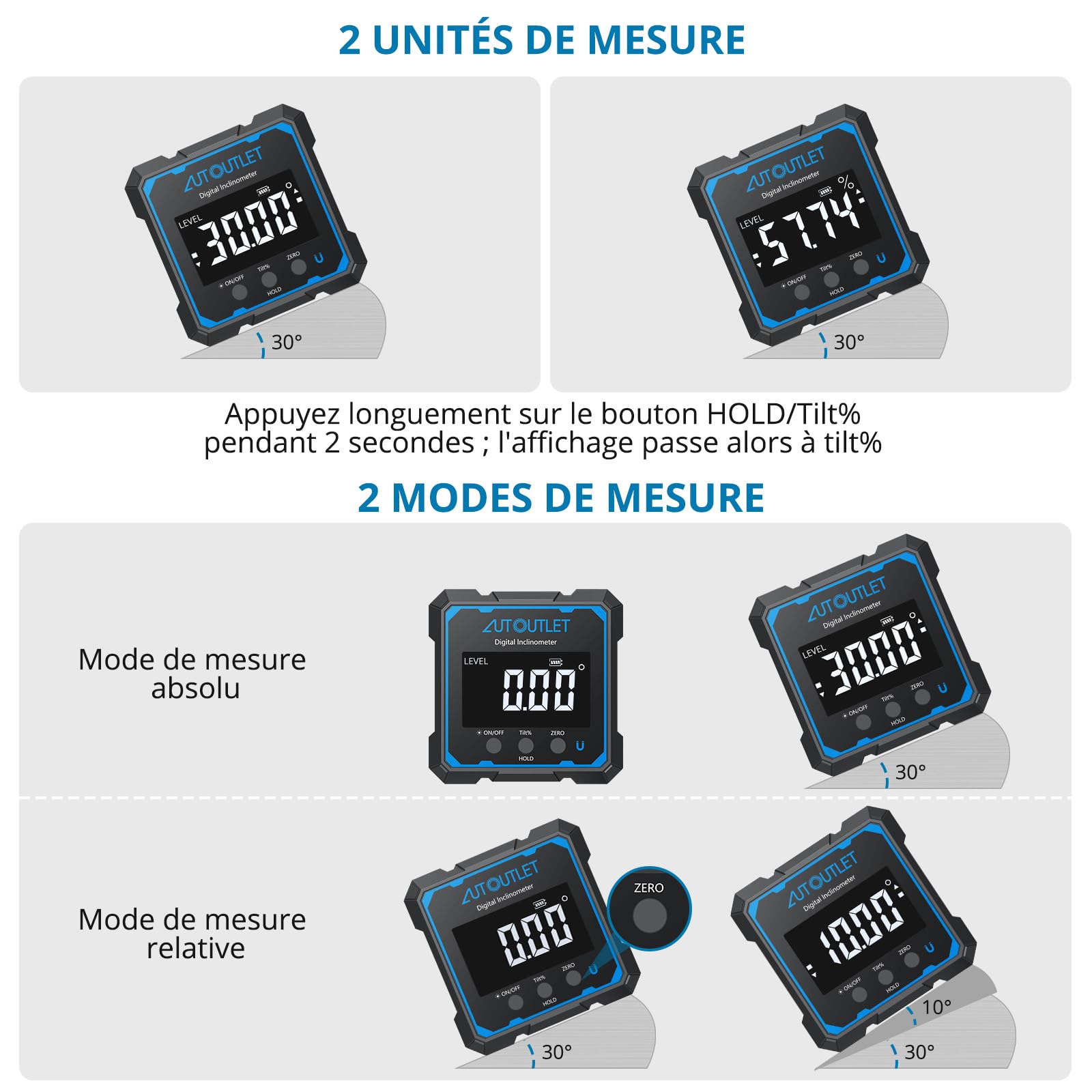 AUTOUTLET 4 * 90° Niveau à bulle numérique Laser linéaire des deux côtés Fixation magnétique sur les quatre côtés Rechargeable Pour Menuiserie Chantier Et Décoration