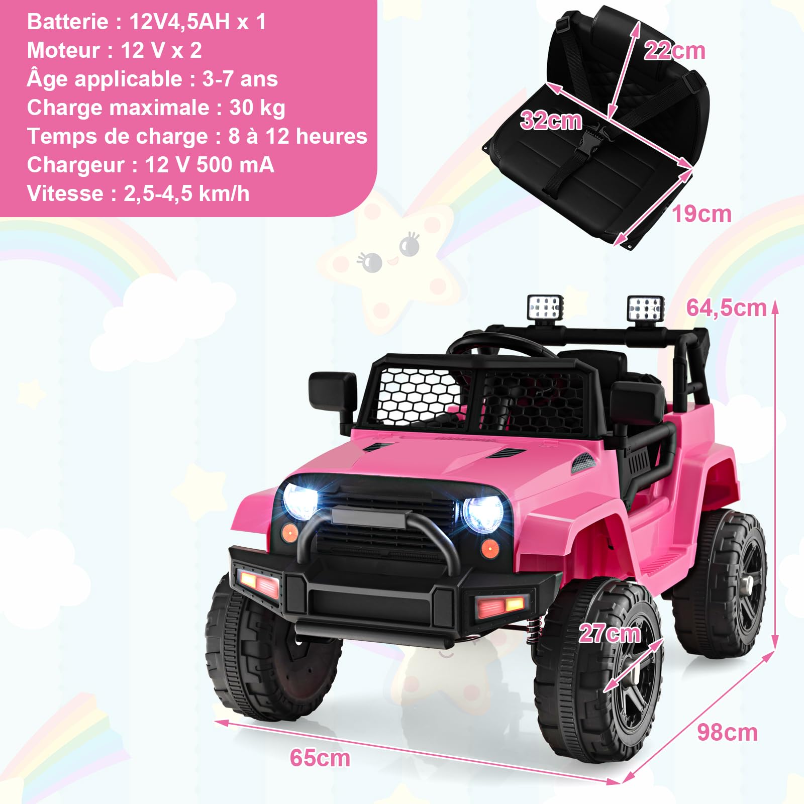 GOPLUS Voiture Electrique Enfant 12V avec Télécommande 2,4G, Quad 4x4 Electrique Enfants avec Klaxon et Musique et Vitesse 2,5-4,5KM/H,Charge 30KG pour Enfants 3-8 Ans (Rose)