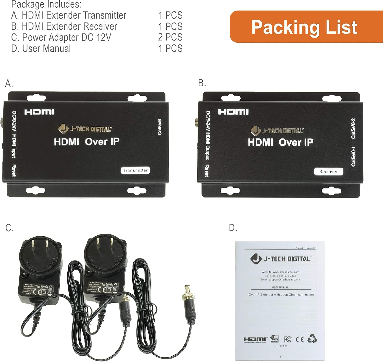 Best Cyber Deals 🔥 J-Tech Digital HDMI Extender Over Cat 5e/Cat6 Cable Daisy Chain Cascade to Multiple Receivers TCP/IP up to 1080P FHD 60Hz 400ft / 120M HDCP 1.4 [JTECH-EXIP400L]