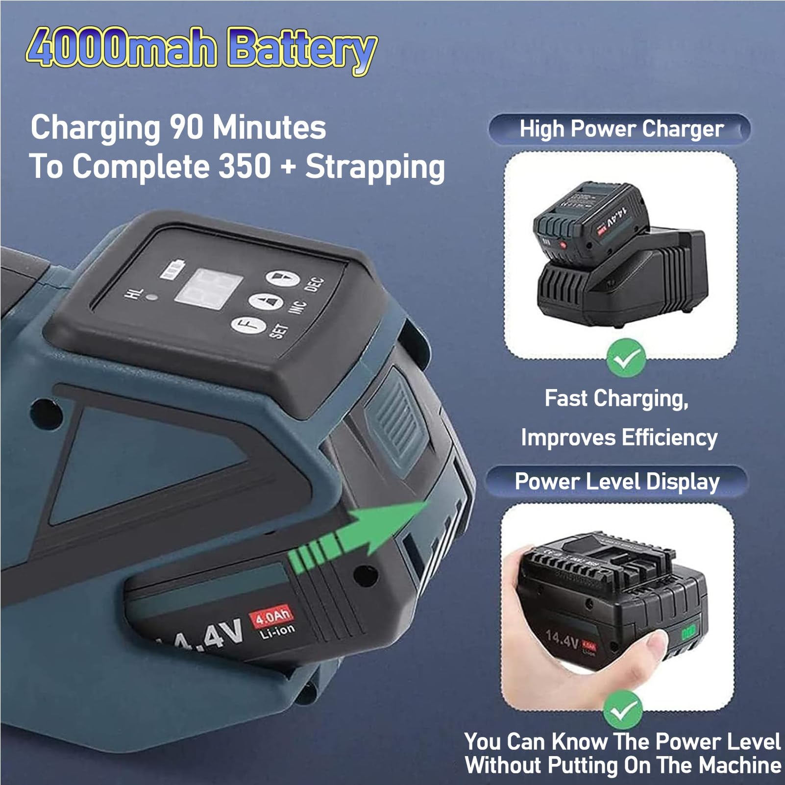 Pressa elettrica per Nastri in PP Pet da 1/2 a 5/8 di Pollice, con 2 batterie da 4000mAh, Strumento di reggiatura e imballaggio Automatico, pressa Portatile per vassoi di Cartone,2Battery