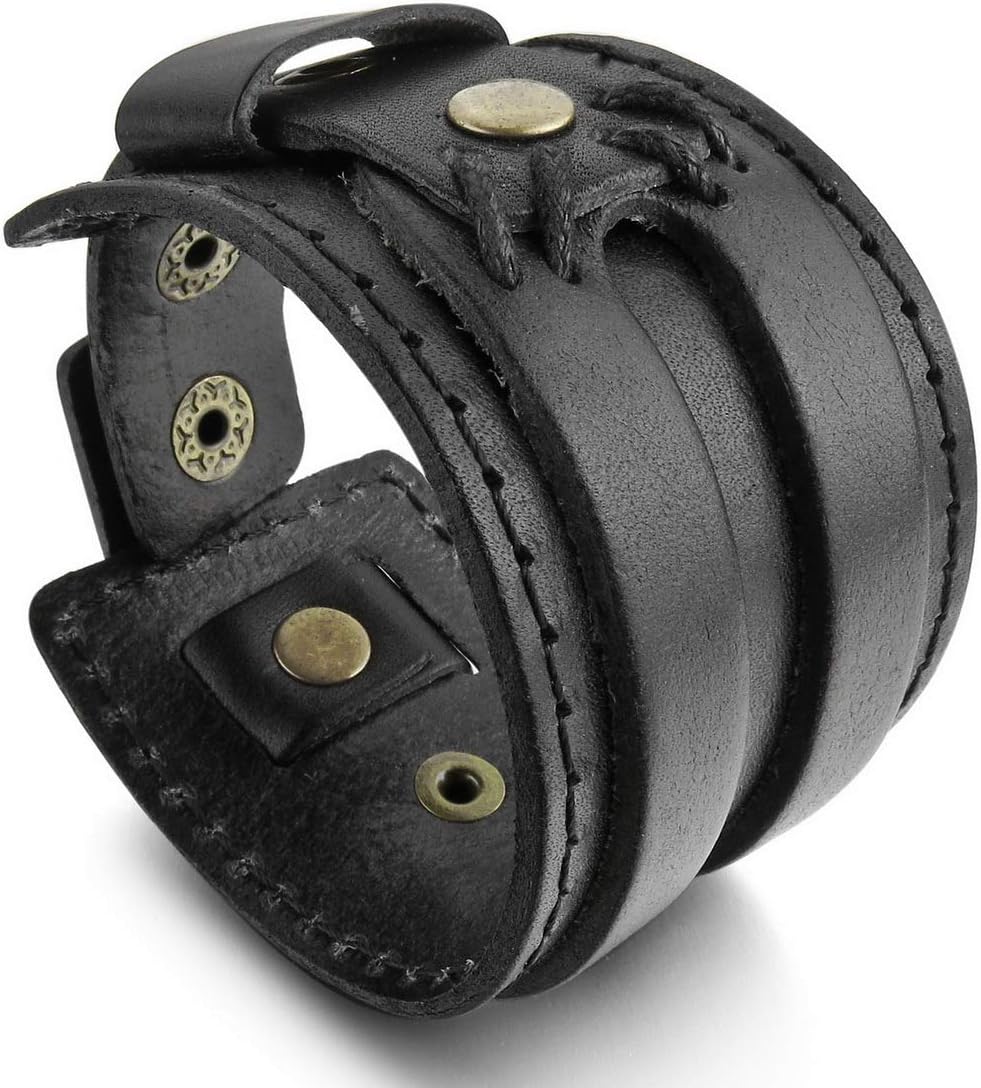 Men's Alloy Genuine Leather Bracelet Bangle Cuff Brown Black