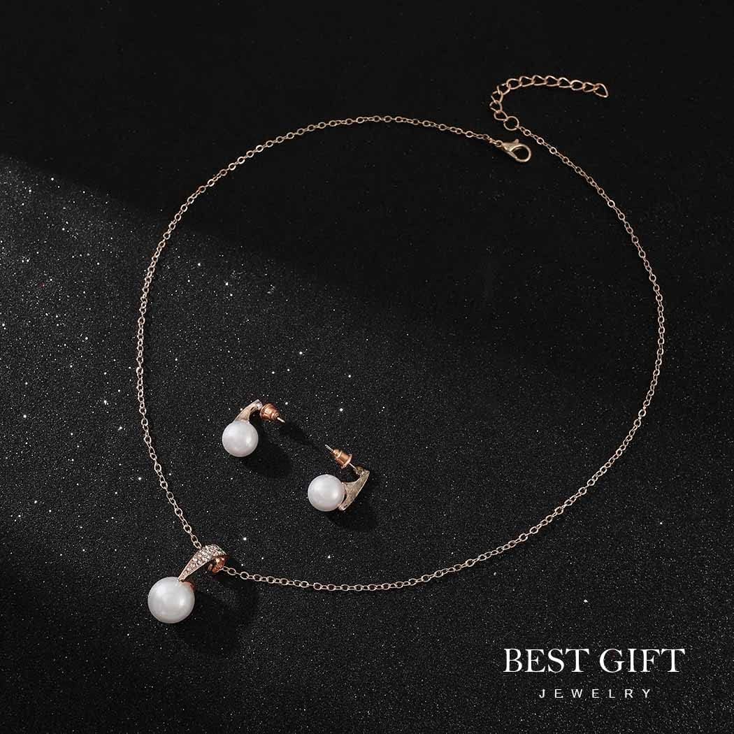 Relandy Wedding Jewellery Necklace Set Silver Pearl Wedding Earrings Set Crystal Bridal Jewelry Sets for Women and Girls - Image 4