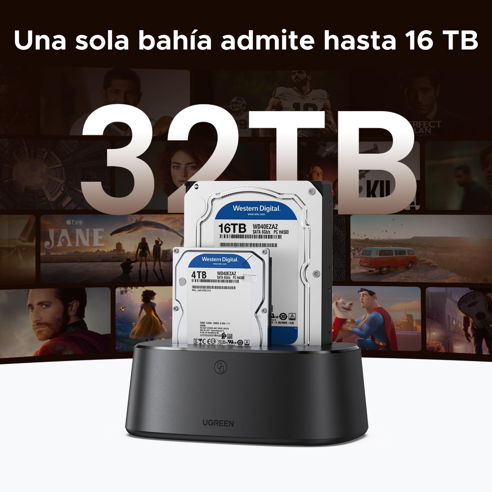 UGREEN Docking Station de Doble Bahía, Base de conexión para Discos Duros USB 3.0 para SATA SSD/HDD de 2,5"/3,5", 5 Gbps Adaptador Compatible con Clonación Offline y UASP
