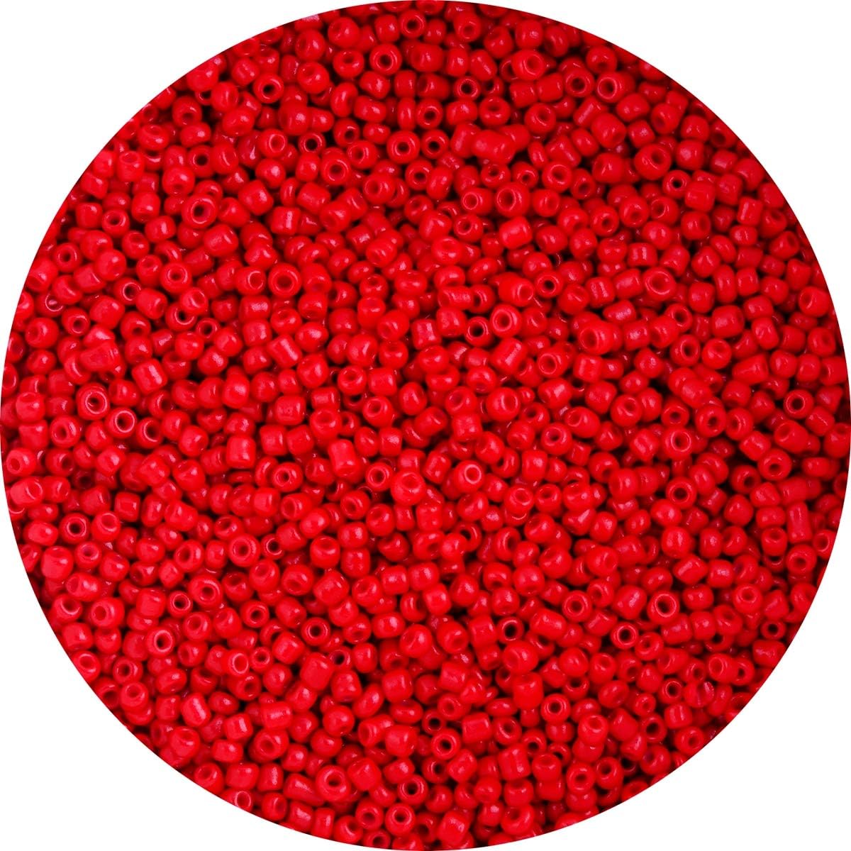 Glass Seed Beads Opaque Loose Pony Bead 6/0 4mm 200gram 0.45LB 2300pcs Red Mini Spacer Beading DIY for Wrist Bracelet Earring Necklace Jewelry Making Art Craft Decoration (Red, 6/0 (4mm))