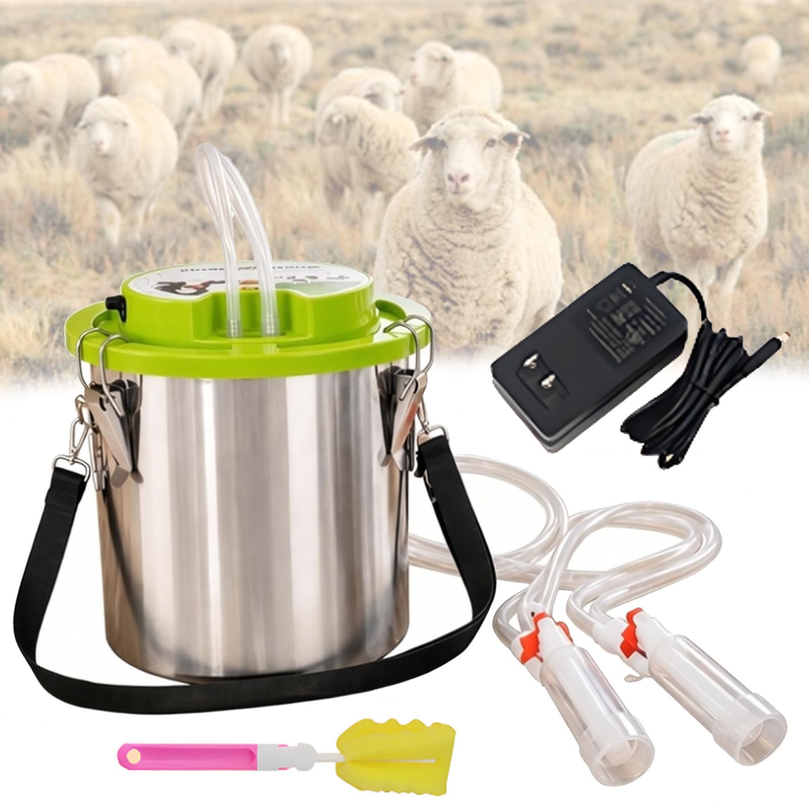 Mungitrice Portatile per capre da 8L/12L, Attrezzatura di mungitura Ricaricabile Tutto in Uno per Uso Domestico e agricolo, con Secchio in Acciaio Inox, Arresto Automatico della mungitura 12L