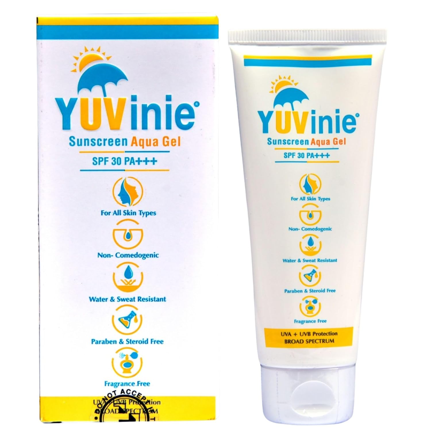 KMAY Yuvinie Sunscreen Aqua Gel SPF 30 PA+++ | Non-Comedogenic, Water & Sweat Resistant, Fragrance-Free Sunscreen for All ...