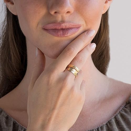 Miniatura 4 de Adjustable Feather Ring - 14K Gold Plated over 925 Sterling Silver Customizable Open Ended Spiral Ring, Dainty Flexible Feather Ring, Wrap and Fit