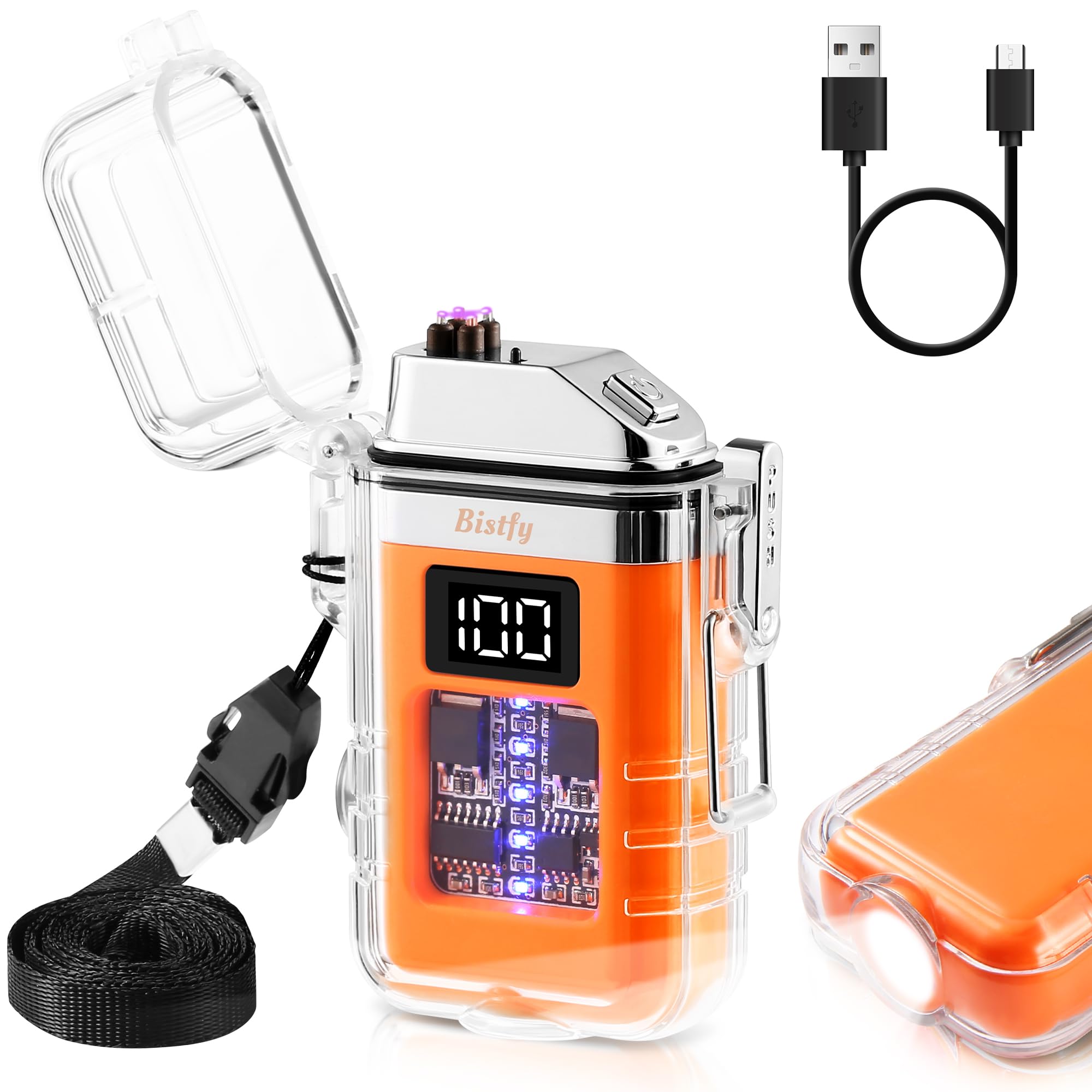 Electric Lighter With Digital Display and Flashlight - Type C Rechargeable USB, Plasma Arc, Waterproof and Windproof Flameless Cool for Camping, Hiking, Outdoor Activities