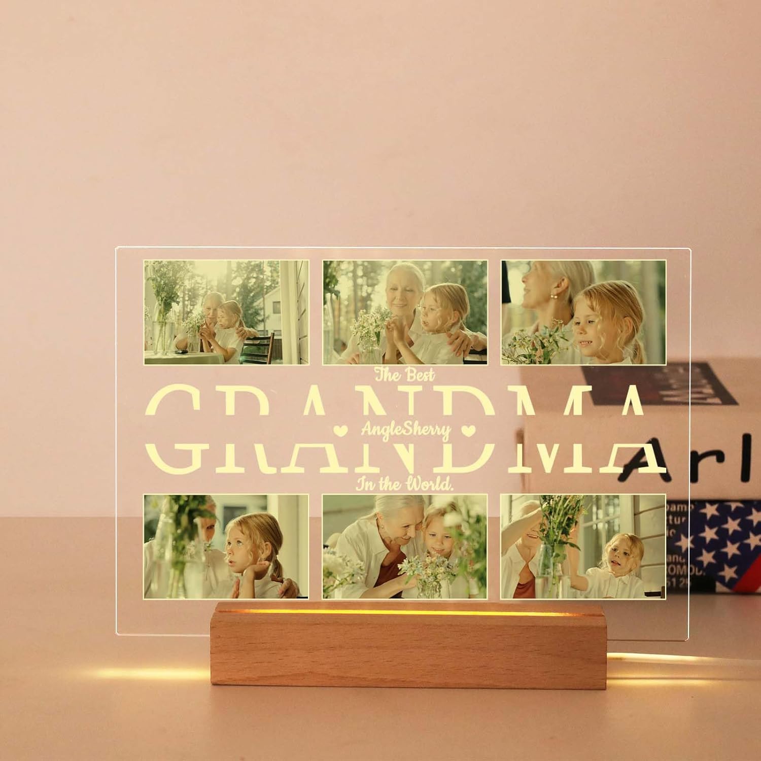 Generic Personalized Grandma Picture Frame, Custom Picture Collage Plaque, Gift for Grandma Mom, Birthday Gift for Nana, Grandma Gift from Grandkids, Clear