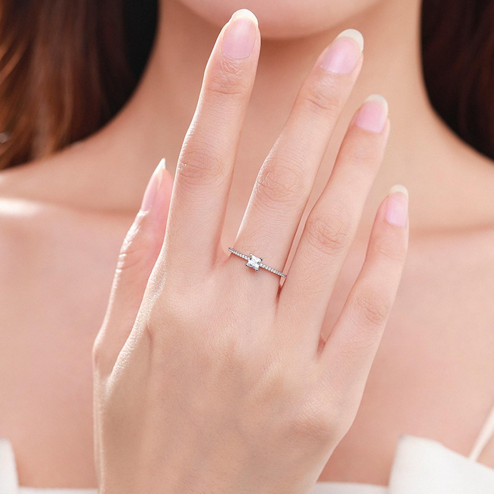 Simple obrączki ślubne, białe złoto 750, proste, dla kobiet z diamentem laboratoryjnym 0,5 ct i moissanitem, pierścionki przyjaźni, złoto 750, rozmiar 47 (15,0)-65 (20,7)