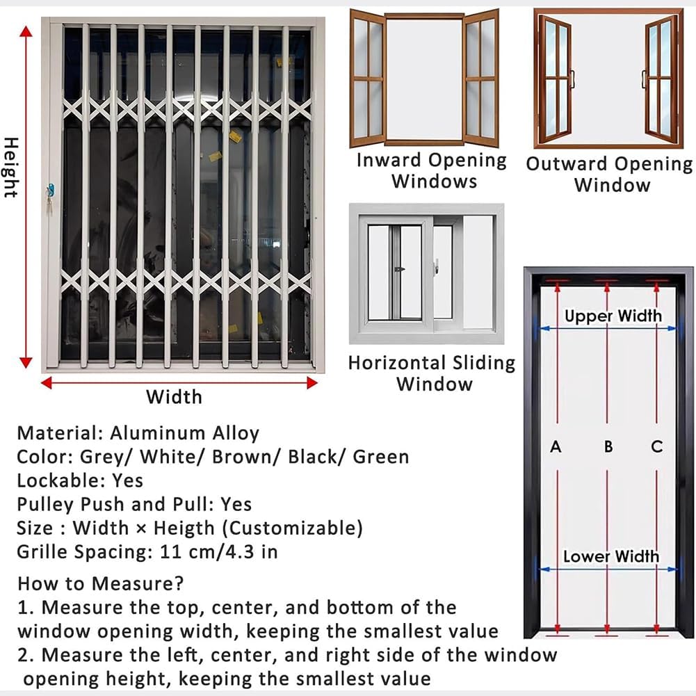 White Lockable Security Fence, Anti-Theft Folding Window Guard, Aluminum Alloy Home Window Protection Railing, Shed, Barn, and Basement Door Security Grille,W65xh100cm/25x40in