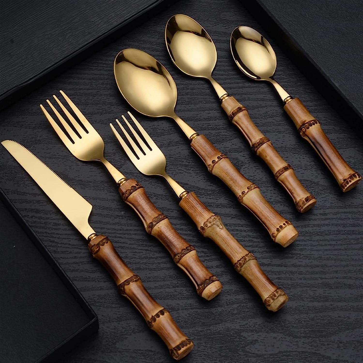 Amazon カトラリーセット Cutlery Set 一人暮らし カラトリーセット 6pcs 竹製ハンドル スプーン ナイフ フォーク