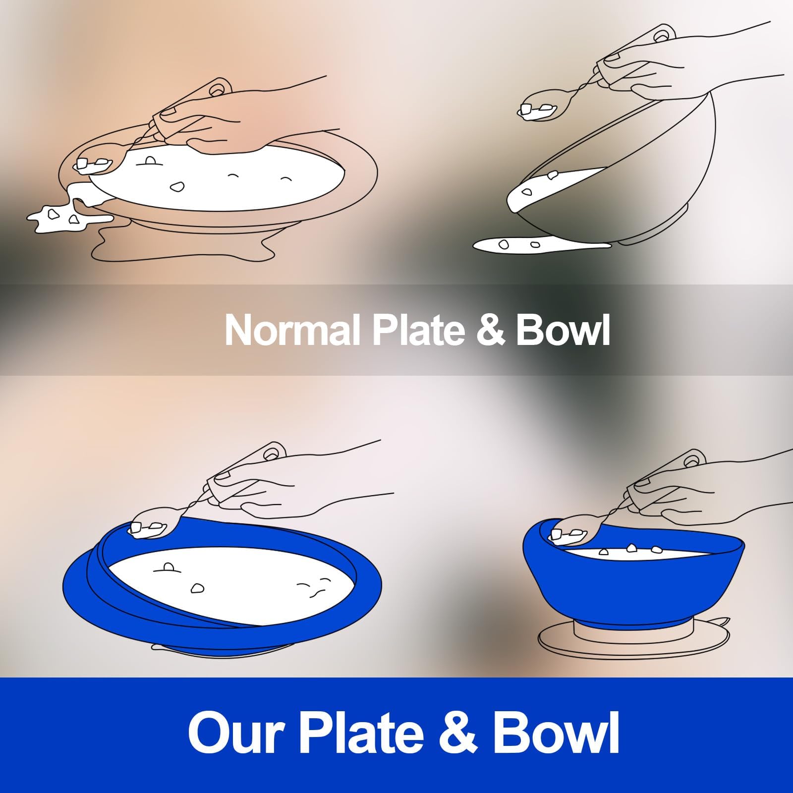 Plato Tazón Adaptable Alto-bajo, para Adultos discapacitados, discapacitados y Ancianos con Necesidades Especiales de Parkinson y Demencia (Juego de 3)