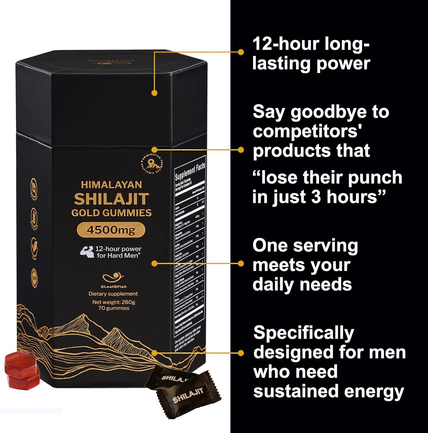 Organic Pure Himalayan Shilajit Gummies with Ashwagandha and Sea Moss – Gold Shilajit for Men & Women Supplement, 105+ Natural Trace Minerals, 70-Gummy (11-Ingredient Recipe) - Image 3