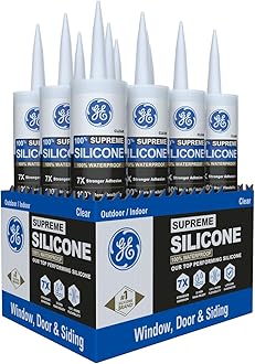 Supreme Silicone Caulk for Window & Door - 100% Waterproof Silicone Sealant, 7X Stronger Adhesion, Shrink & Crack Proof - 10 oz Cartridge, Clear, Pack of 12