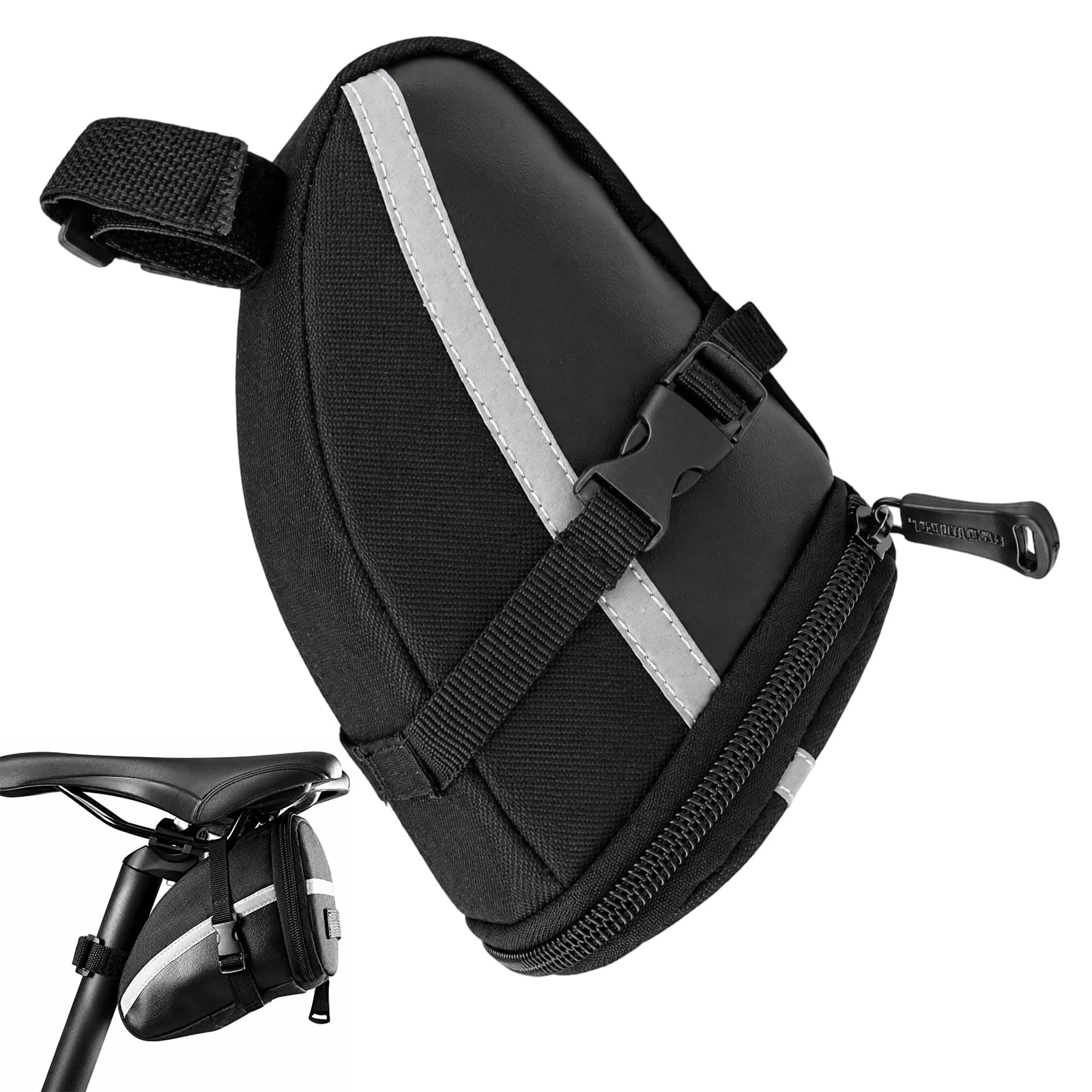 KFSCIP Saddle Bag, Bike Saddle Bag for Bicycles, Durable Cycling Storage Solution with Secure Mounting System, Compact Design for Road and Mountain Bikes, Black Colour