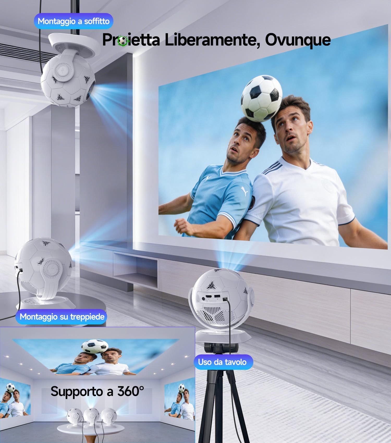 Magcubic Mini Proiettore Portatile 4K Support, Mondiali 2026 Videoproiettore per Smart TV e Telefono, WiFi 6 Bluetooth 5.4, Projector Cinema in Casa, Auto Keystone, Android 14, Rotazione 360° HY300F