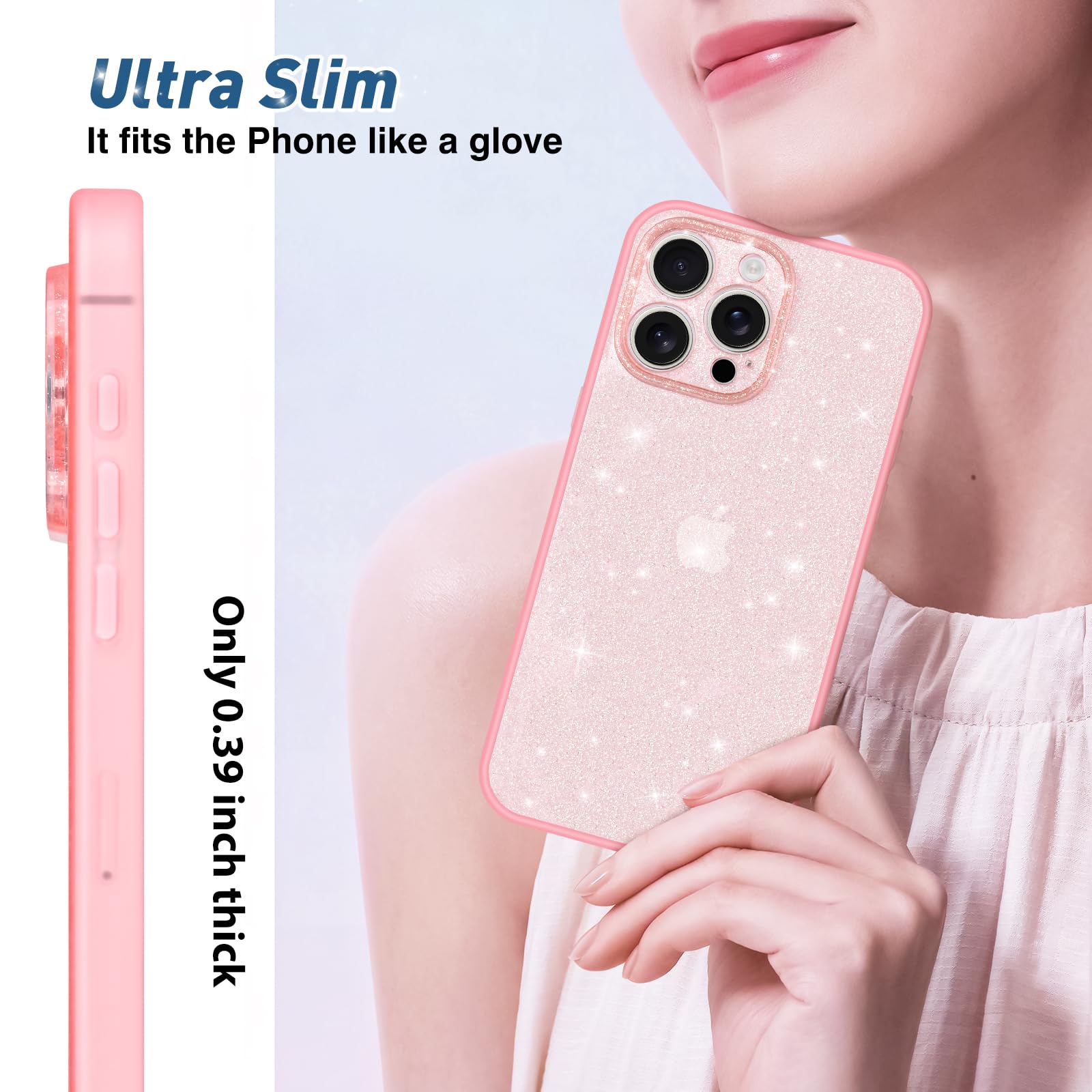Newseego Custodia per iPhone 15 PRO Glitter Trasparente Ragazze Donne