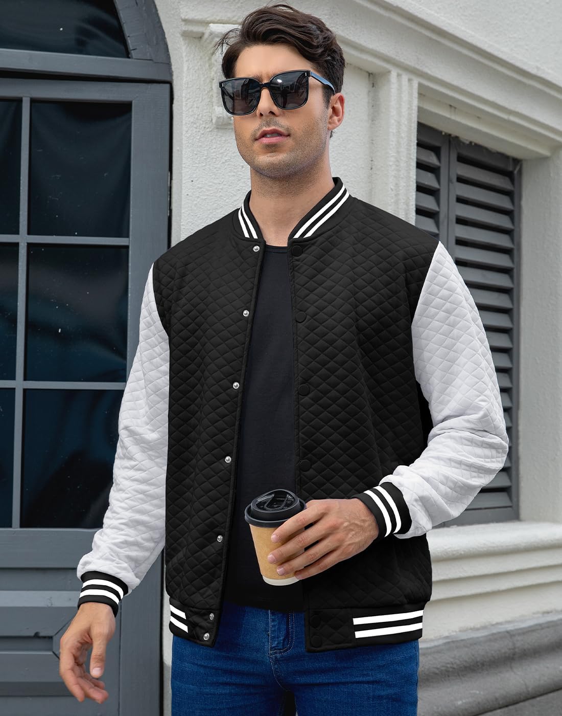 Mens Varsity Jacket Lightweight Jacket Causal Waffle Letterman Bomber Jackets - Image 2