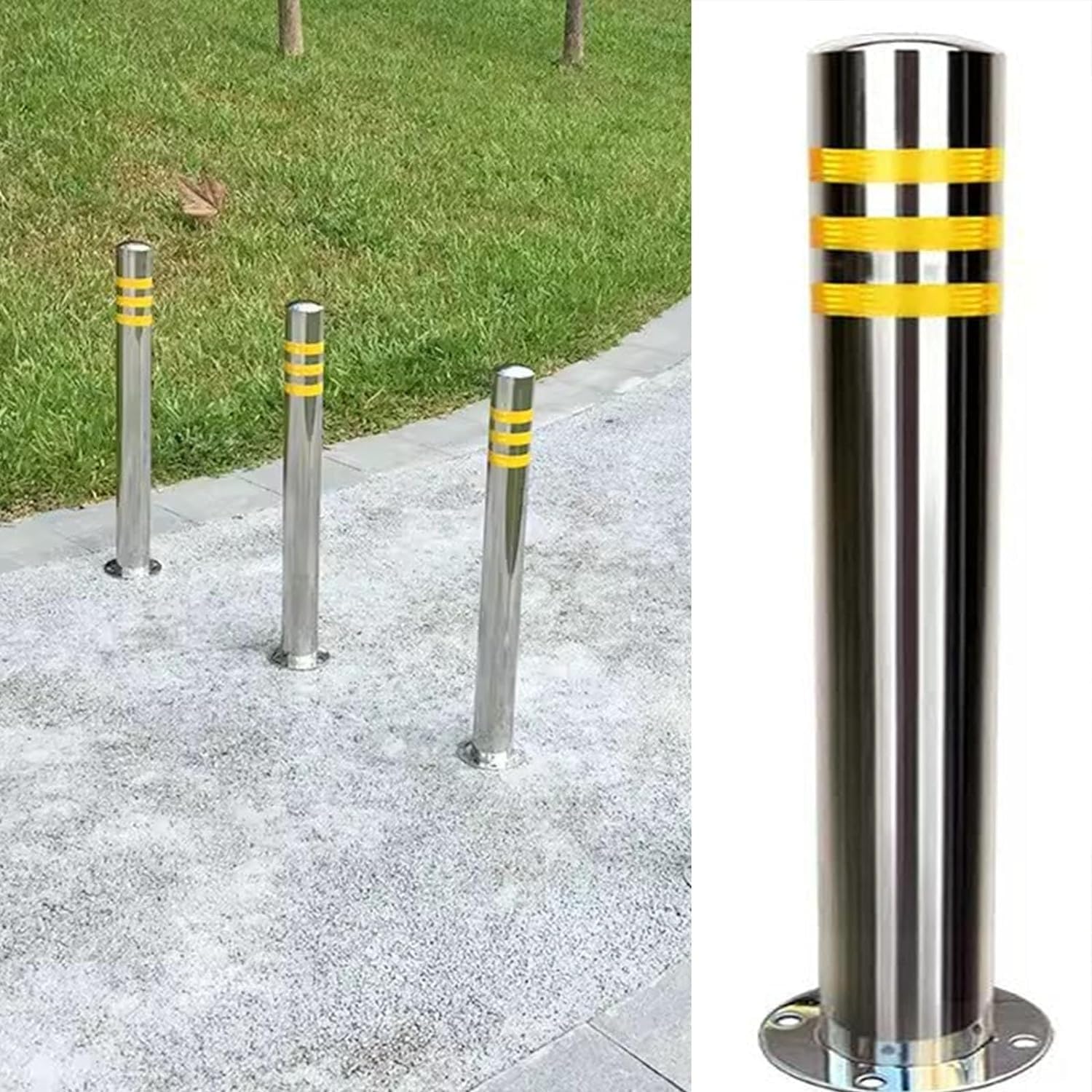 HCZKIUJY Parking Bollards for Driveway, 29.5 Inch High Stainless Steel Reflective Traffic Post for Traffic Control, Bollard Pole Barrier (10pc)